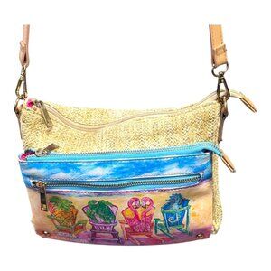 Leoma Lovegrove Beach Chairs Beachy 9x6 Canvas Crossbody Bag Purse Wicker READ